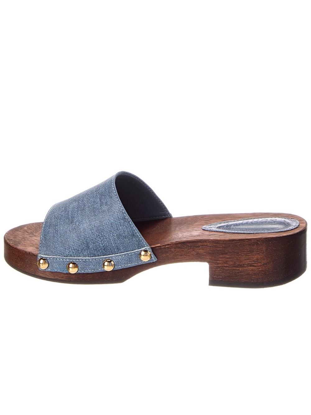 SCHUTZ Denim Slide Mule with Gold Studs - Light Blue NWT Sz 7 NIB - Picture 3 of 4